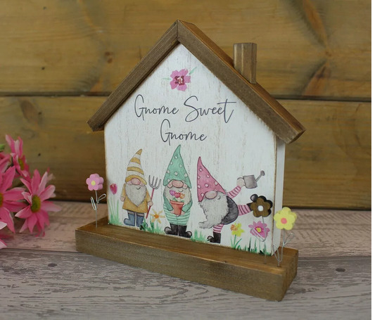 gnome sweet gnome wooden decoration house shaped shelf ornament with gonk design