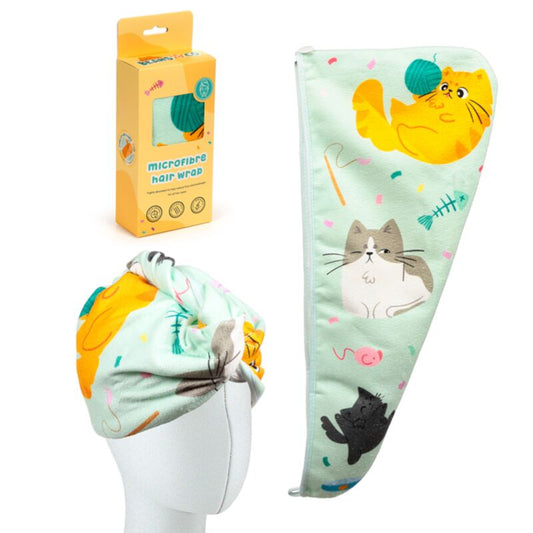 cats microfibre hair wrap towel featuring fun feline design for post-wash hair care