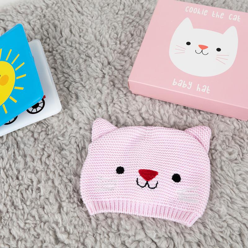 pink cat 100% cotton baby hat with a soft, breathable design and comfortable fit for infants