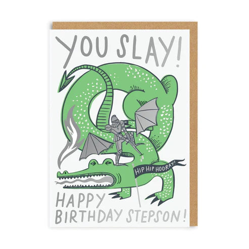 you slay happy birthday stepson card, bold design with modern wording, perfect for a fun and confident birthday greeting, blank inside for a personal message