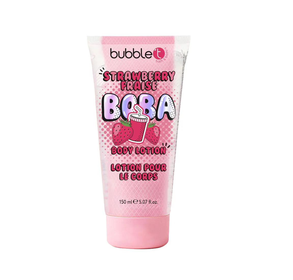 bubble t strawberry boba body lotion 150ml, lightweight lotion with strawberry fragrance, hydrates and softens skin, vegan-friendly and cruelty-free, ideal for everyday use