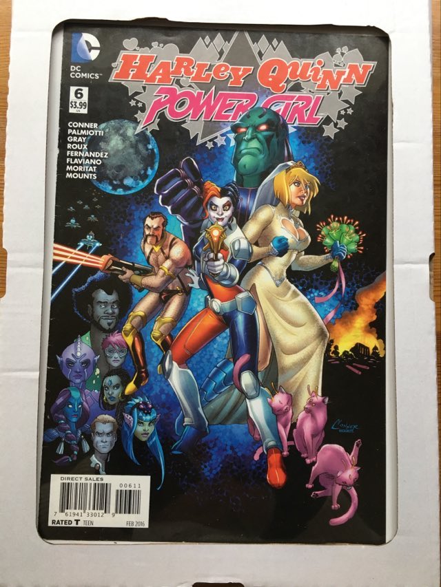 dc comics harley quinn power girl blasters framed comic cover in clip frame