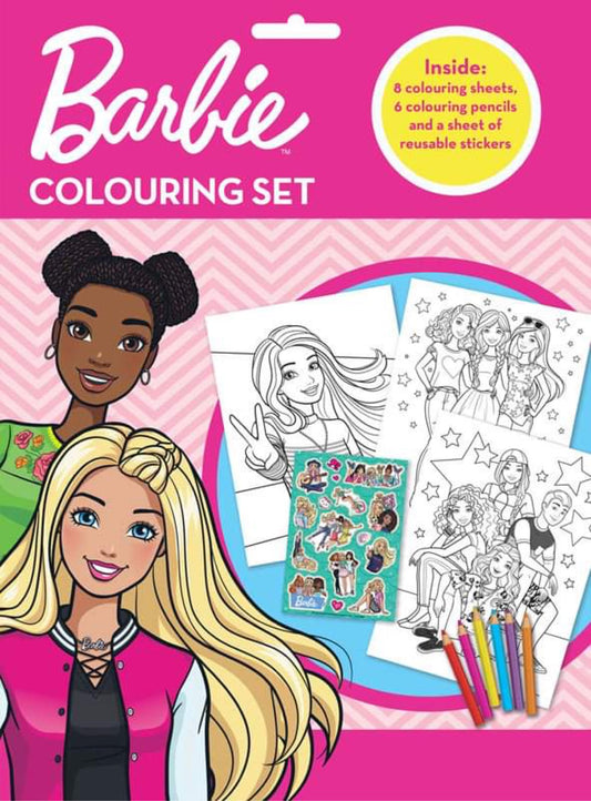 Barbie colouring set for children with colouring pages pencils and reusable stickers for creative play
