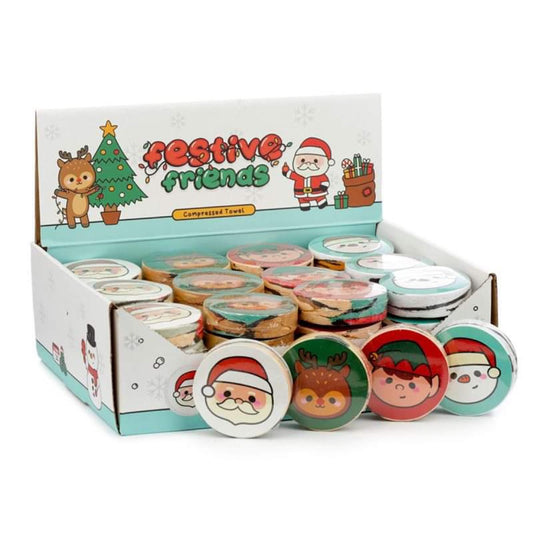 christmas festive friends compressed travel towel, compact and convenient, soft polyester and cotton blend, perfect for holiday adventures and travel