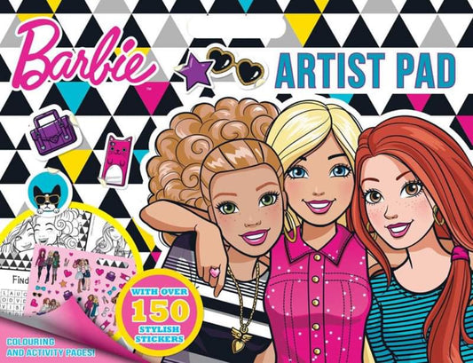 Barbie artist pad colouring set for children with colouring pages pencils and reusable stickers