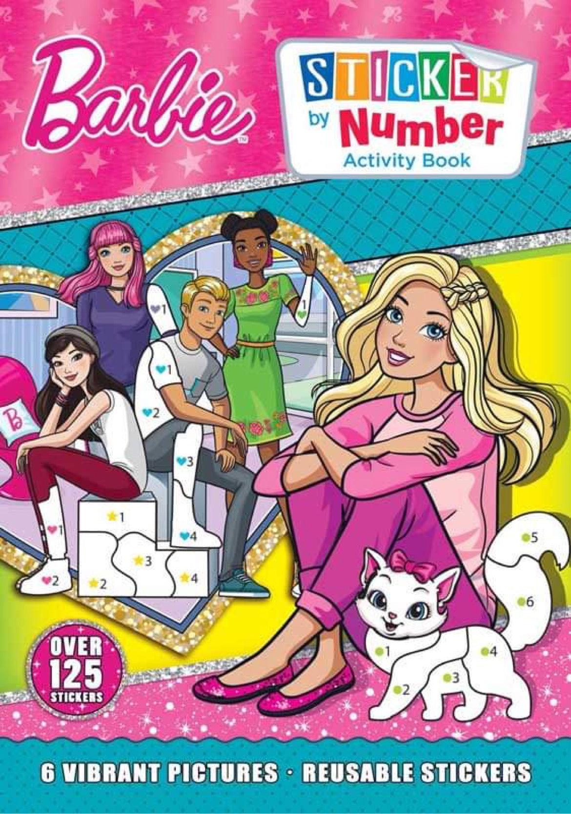 barbie sticker by number activity book for children featuring numbered stickers puzzles and creative play