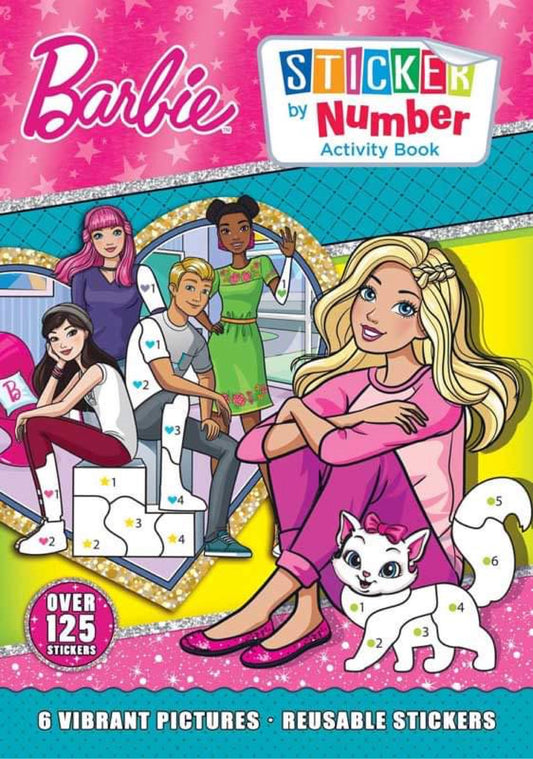 barbie sticker by number activity book for children featuring numbered stickers puzzles and creative play
