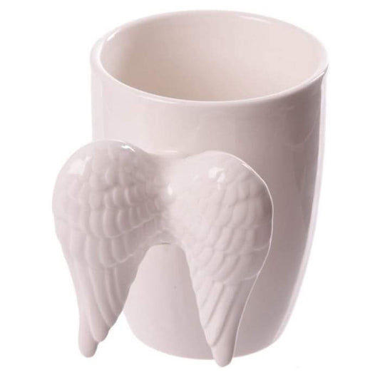 angel wings 3d ceramic mug shown from the front highlighting the sculpted wing handle