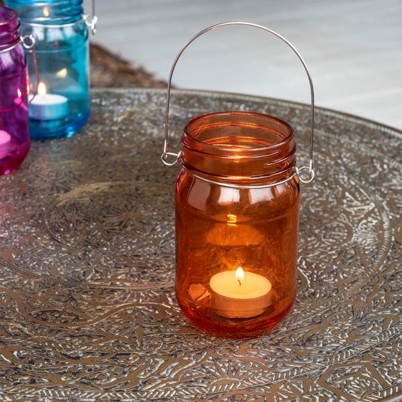 jam jar tealight holder glass candle holder orange
