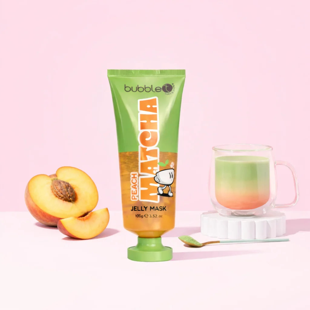 bubble t peach matcha jelly face mask with peach extract and matcha green tea