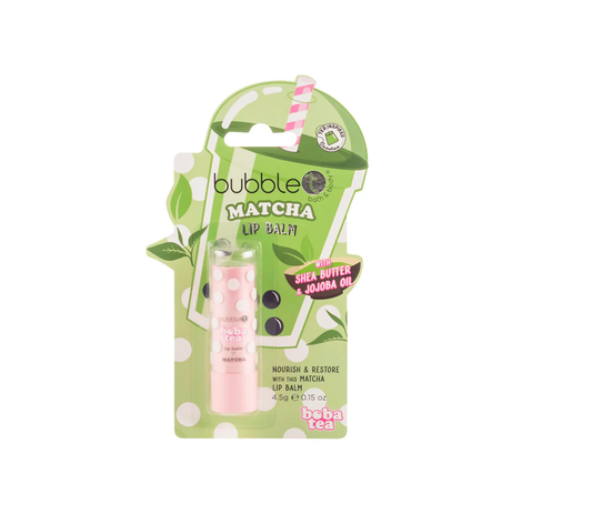 bubble t boba tea matcha lip balm 4.5g shown in packaging for everyday nourishing lip care