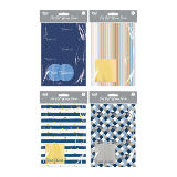 mens foil gift wrap set with striped and geometric patterns and matching gift tags