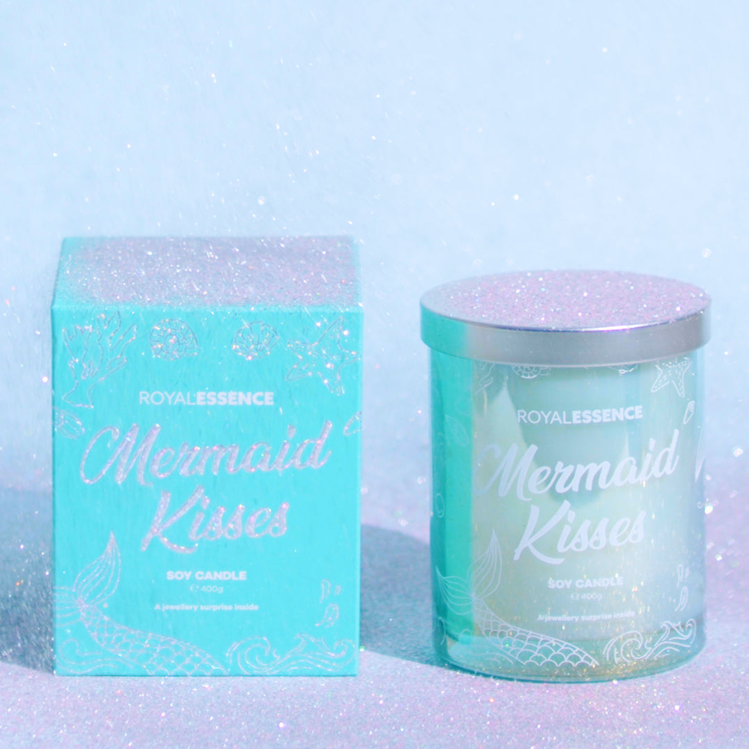 royal essence mermaid kisses candle in sparkly setting