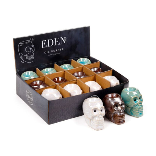 eden mini ceramic skull oil burners in retail display box with colour selection