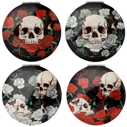 four skulls and roses compact mirror designs displayed flat