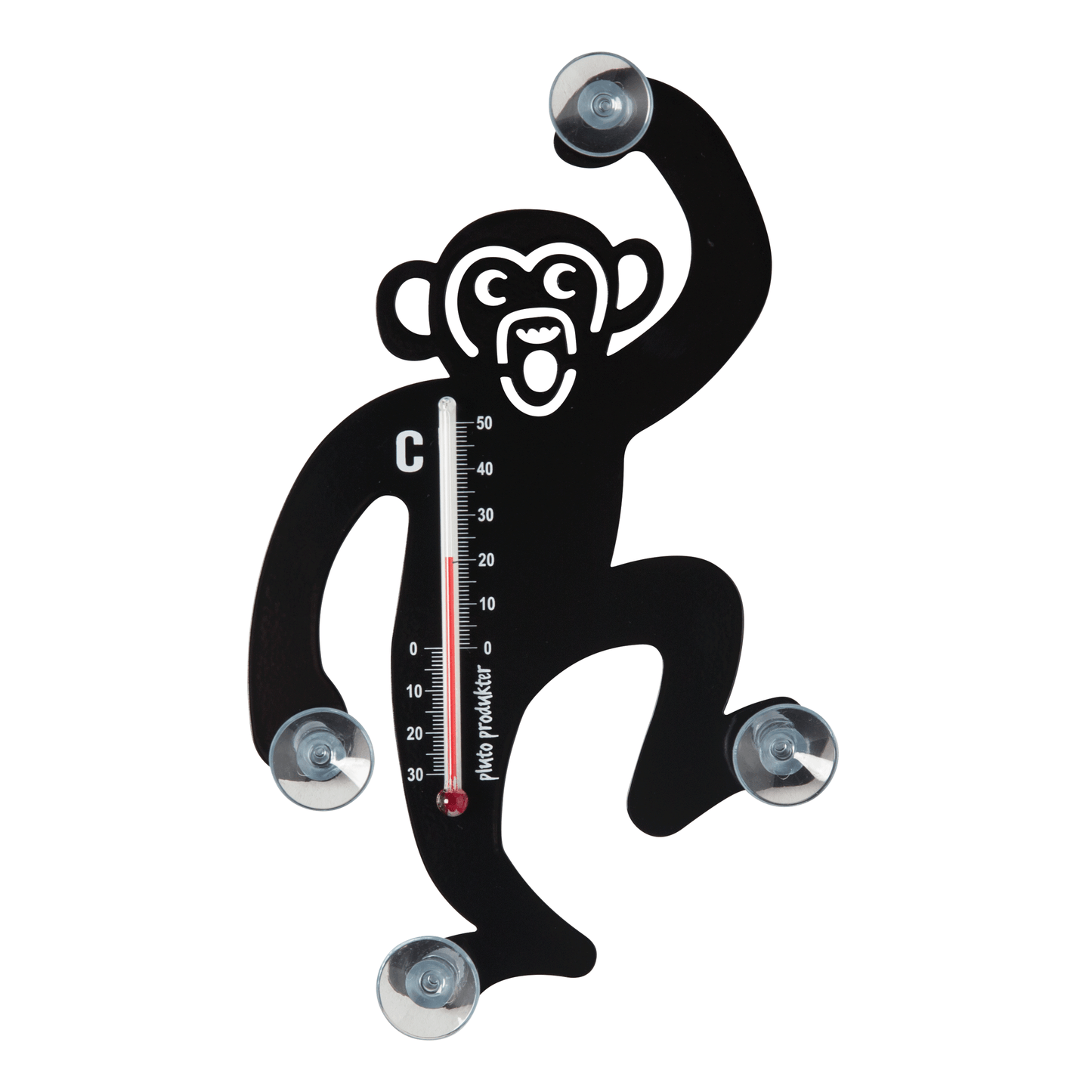 room & garden thermometer with cute monkey design mounted on window with suction cups