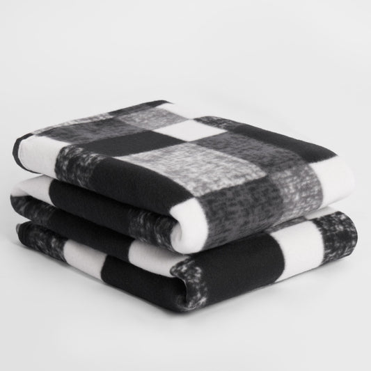 tartan check monochrome fleece throw blanket black white polyester home comfort stylish décor