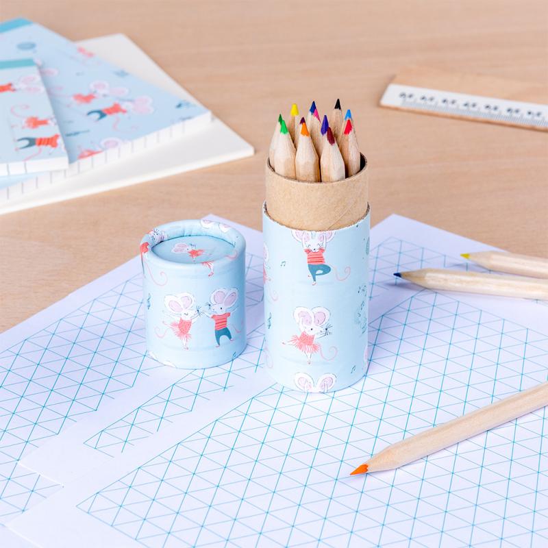 mouse colouring pencils pot set with twelve pencils for desk or craft use