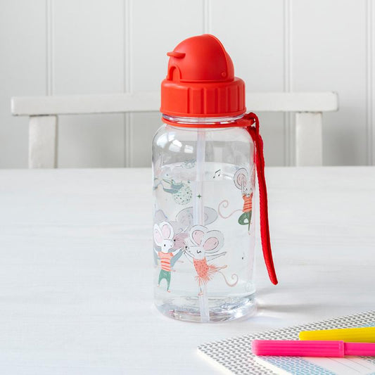 mouse design childrens water bottle with straw and carry strap for kids