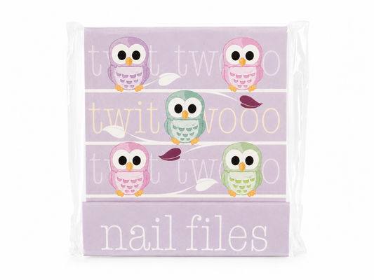 owl matchbook nail files purple variant, compact pocket sized nail care set, perfect for handbags travel or beauty kits