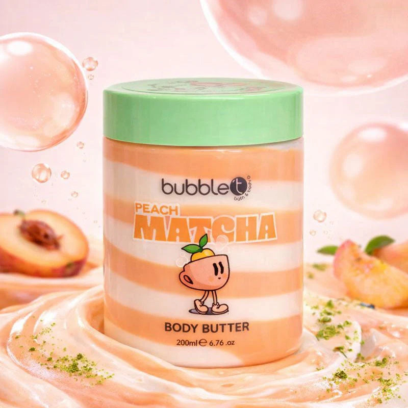 bubble t peach and matcha body butter 200ml skincare product for moisturised soft skin