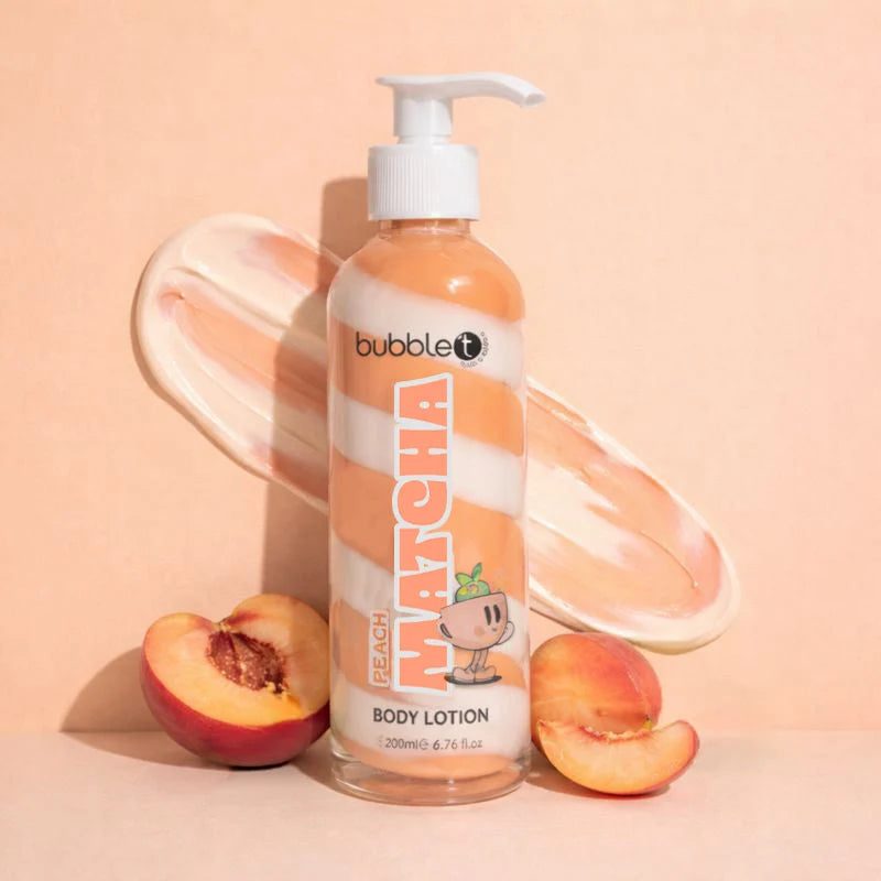 bubble t peach matcha body lotion 200ml with fresh peach fragrance and creamy texture