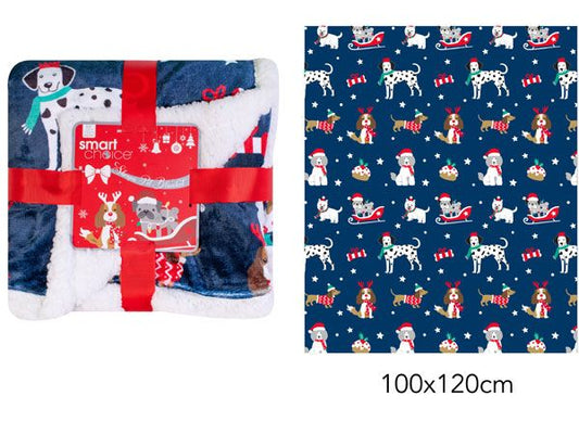 christmas dog print pet blanket, cosy fleece fabric, ideal for protecting furniture and providing a snug spot for pets, thoughtful gift for pet owners