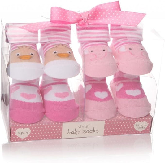 baby girl socks gift box with four pairs of soft baby socks presented in a boxed set, suitable for newborns and infants