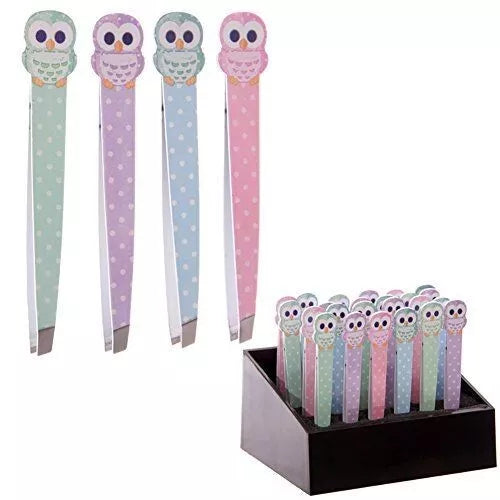 kawaii owl polka dot design pointed and slanted tweezers for precise grooming and beauty touch-ups