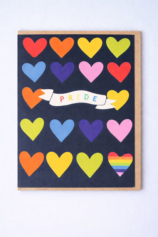 pride greeting card rainbow hearts design inclusive love message blank inside uk made