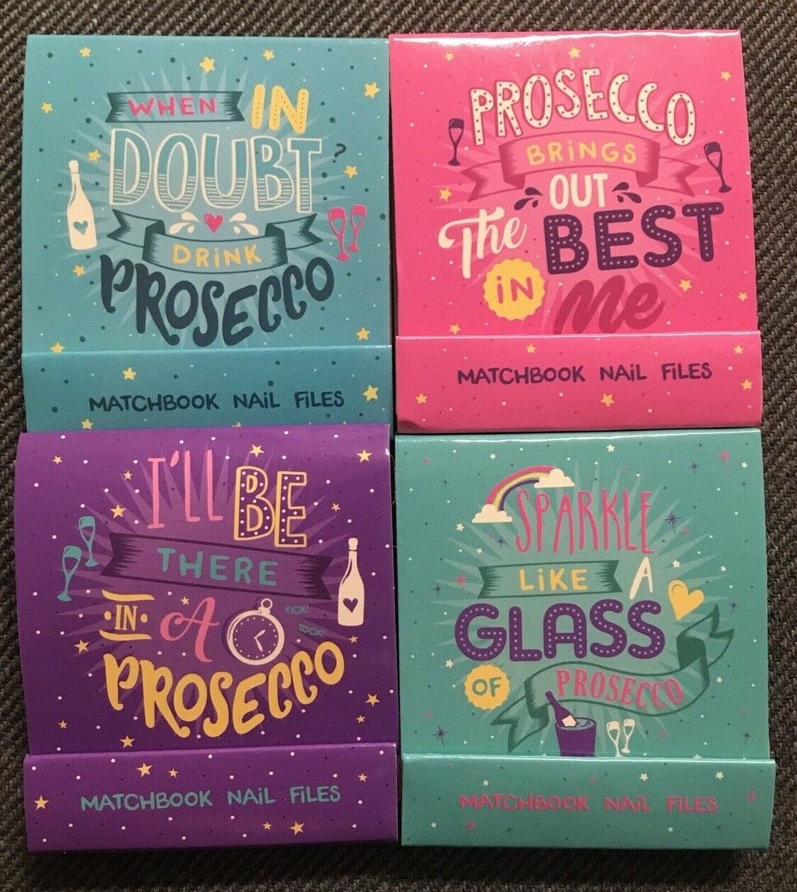 matchbook prosecco nail files displayed together novelty pamper gift accessories
