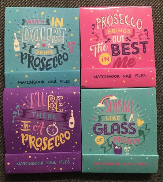 matchbook prosecco nail files displayed together novelty pamper gift accessories