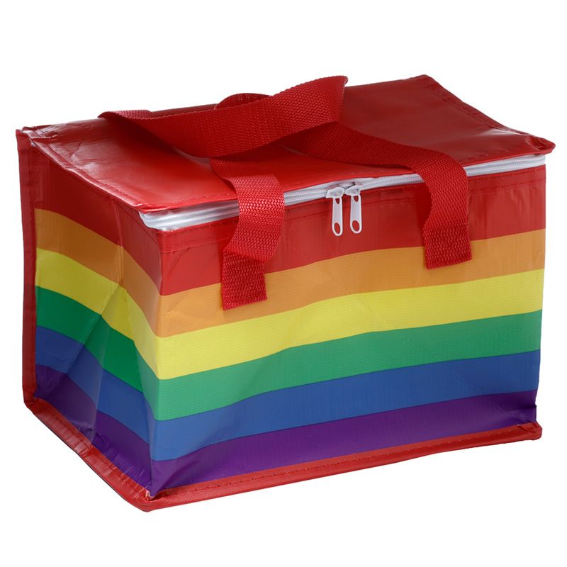 rainbow recycled RPET picnic cool bag with insulated zip fastening and handles