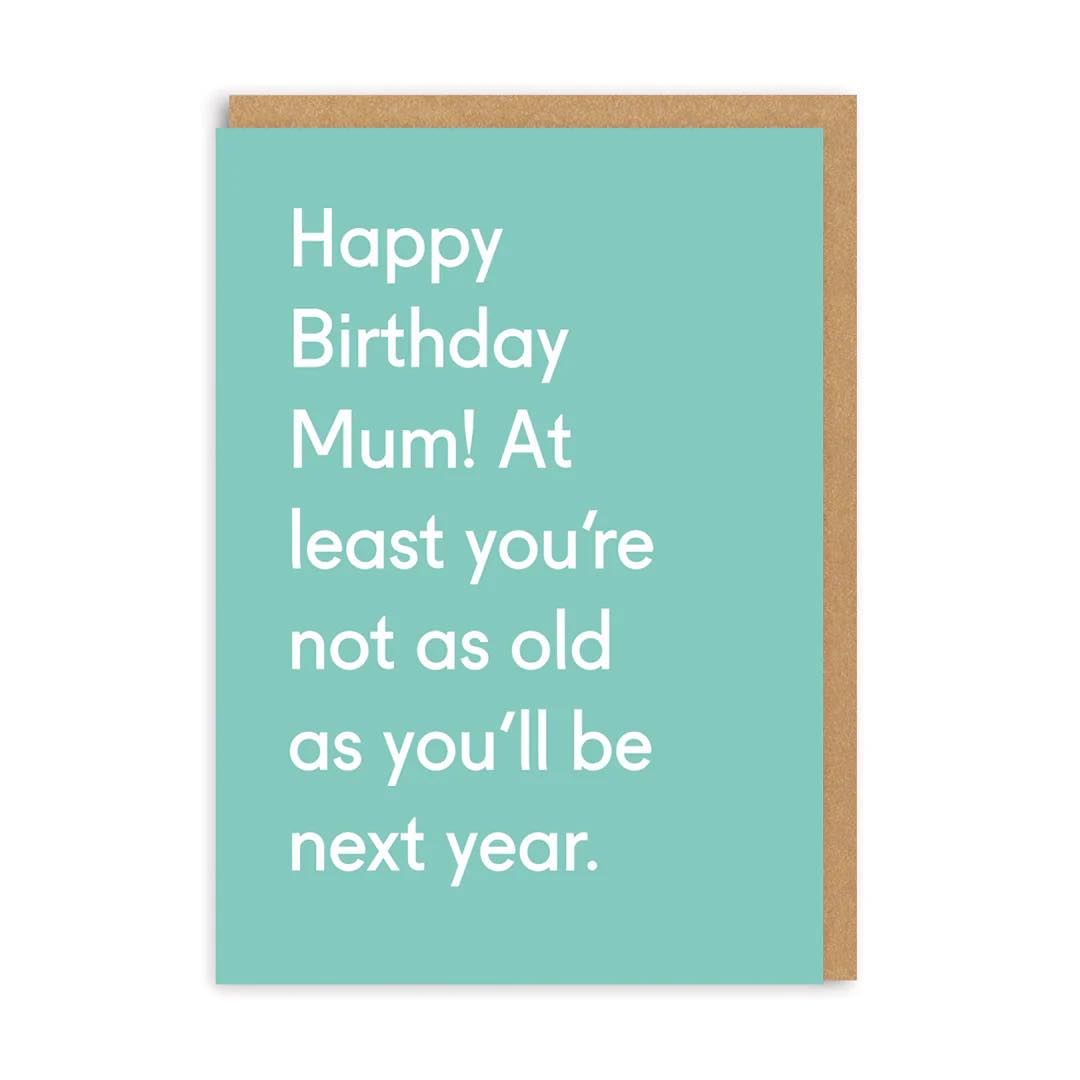 humorous happy birthday mum greeting card with playful design and recycled kraft envelope