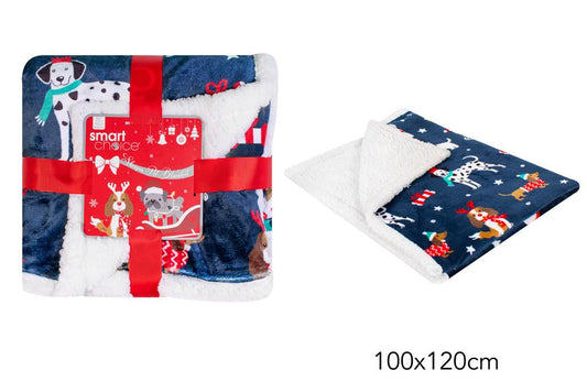 christmas dog print pet blanket, soft fleece blanket for dogs and cats, festive design perfect for pet beds or sofas, keeps pets warm and comfortable