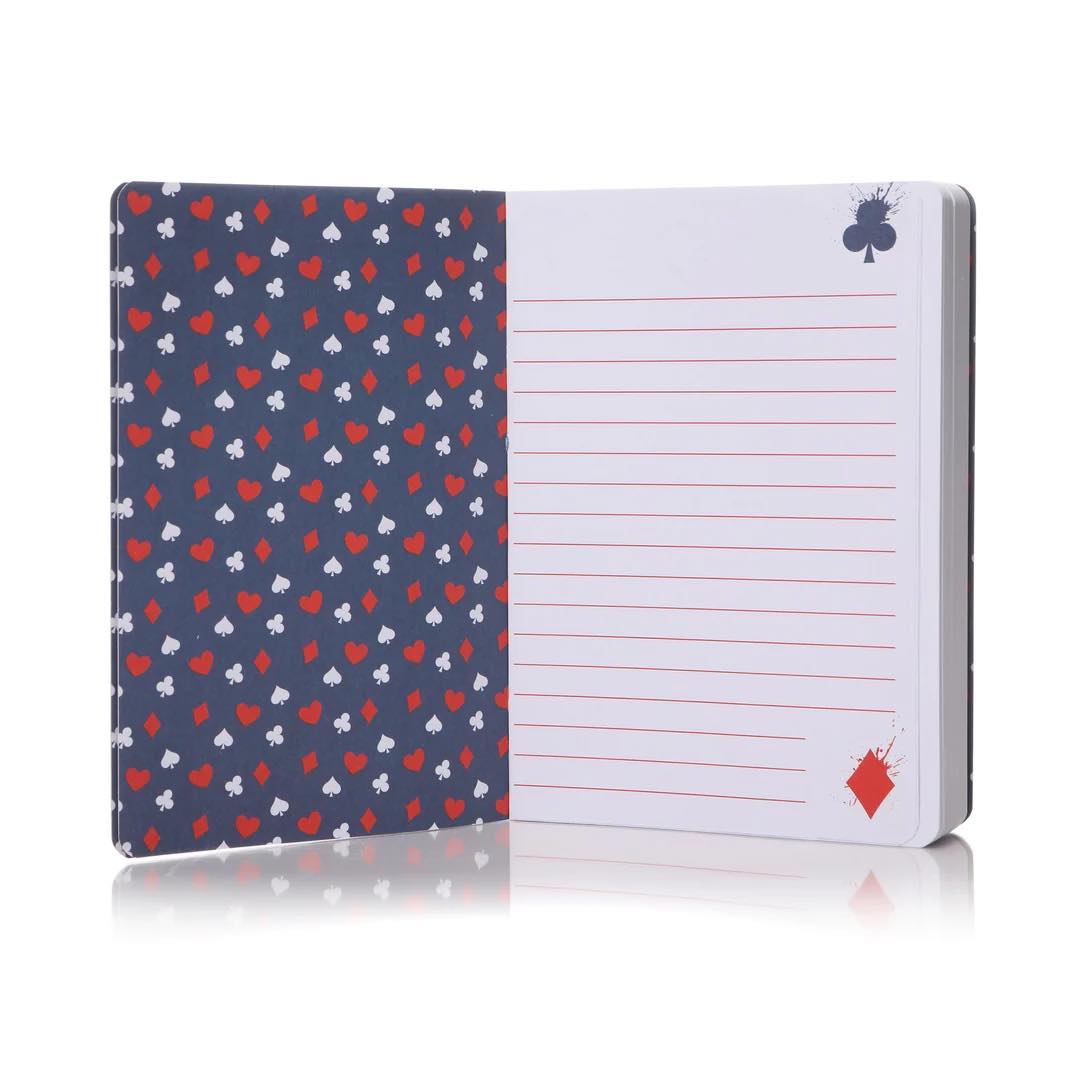 interior view of dc comics harley quinn a6 notebook with lined pages open