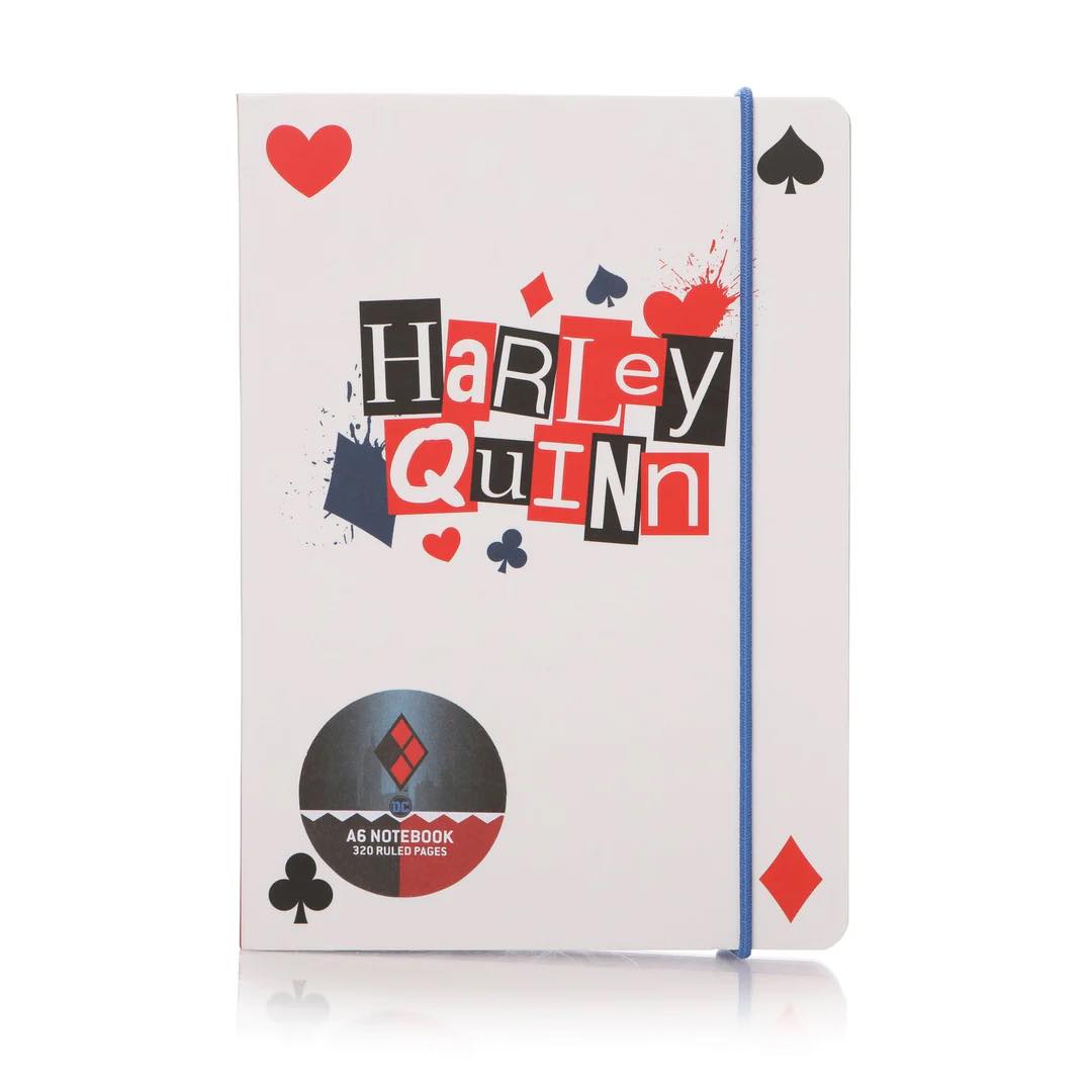 dc comics harley quinn a6 notebook showing front cover design and hardback finish