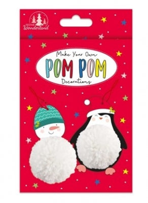 christmas activity make your own pom pom kit, includes materials to create snowman and penguin pompom decorations, fun holiday craft project for kids