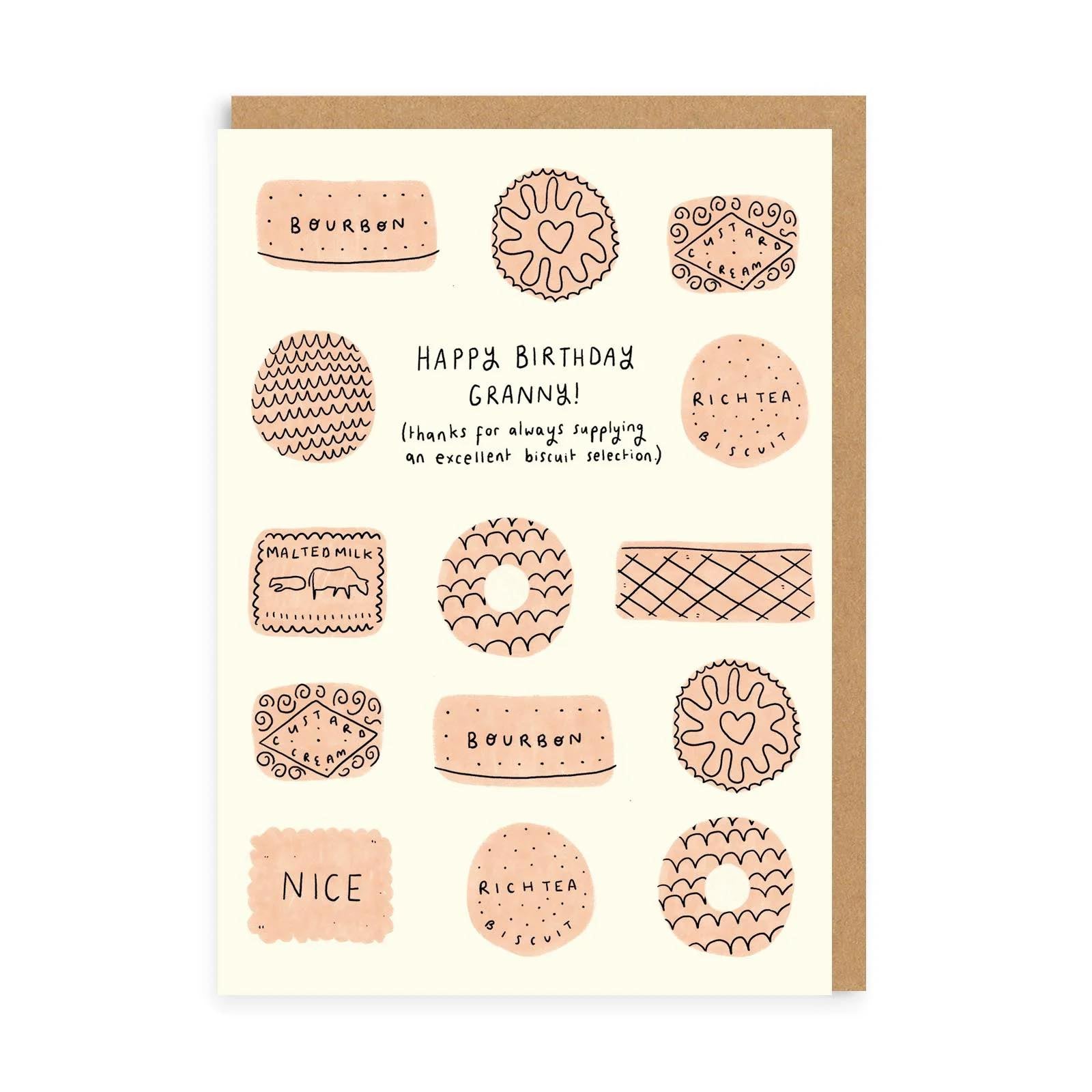 granny biscuits birthday card with playful illustrated design celebrating a fun loving grandma
