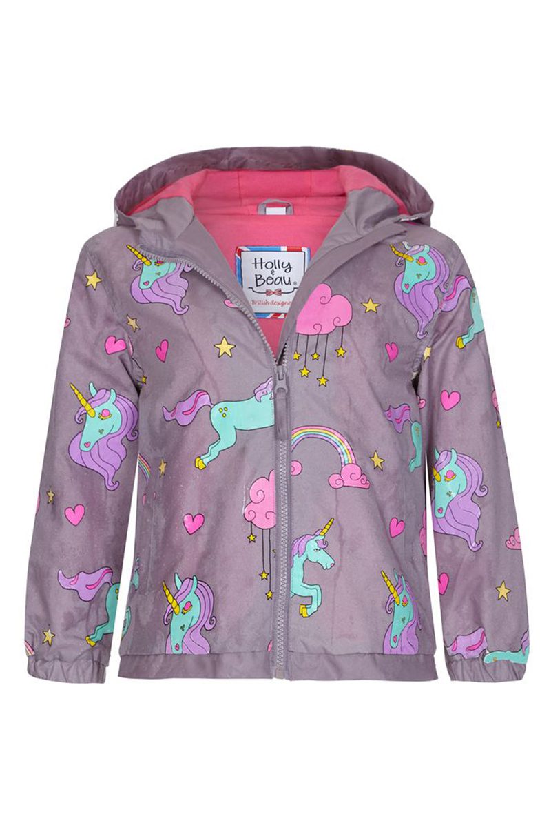 magical unicorn colour changing raincoat for children shown for detail