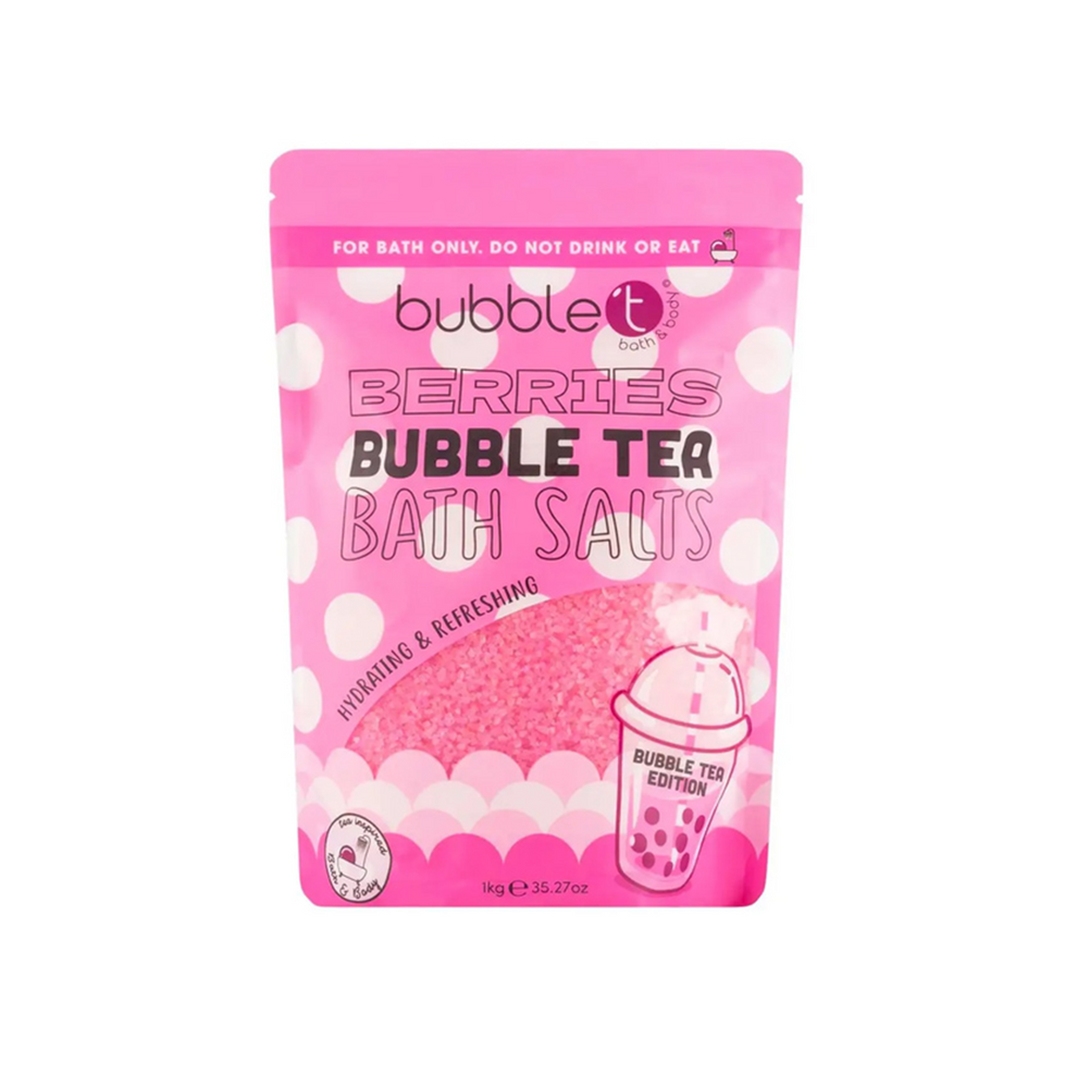 bubble t berries bath salts 1kg bag displayed for relaxing bath soak