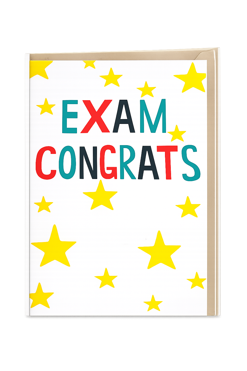 congratulations greeting card exam results message colourful text stars design blank inside