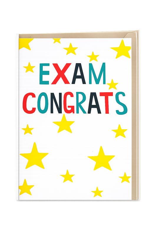 congratulations greeting card exam results message colourful text stars design blank inside