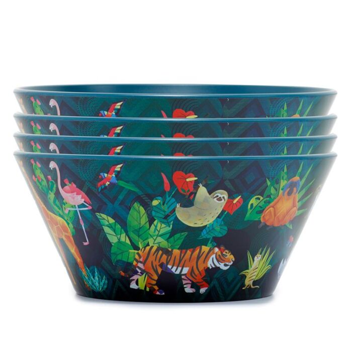 animal kingdom picnic bowls set of four stacked together showing bowl shape and size