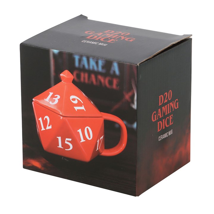 d20 dice ceramic mug in packaging boxed gaming gift drinkware