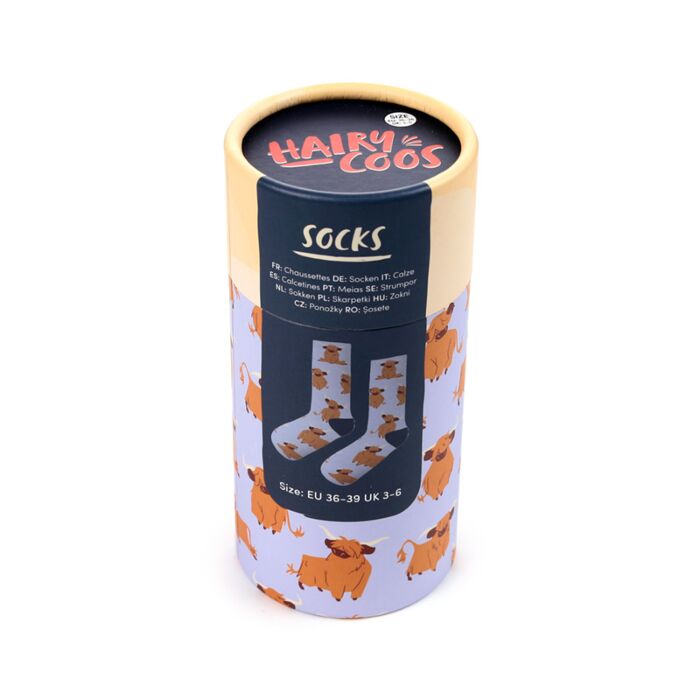 hairy coos highland coo socks variant presented in gift box