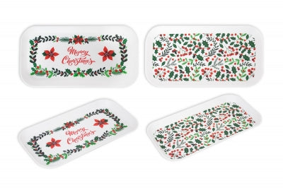 christmas treat and sandwich snacks tray with festive merry christmas and holly designs