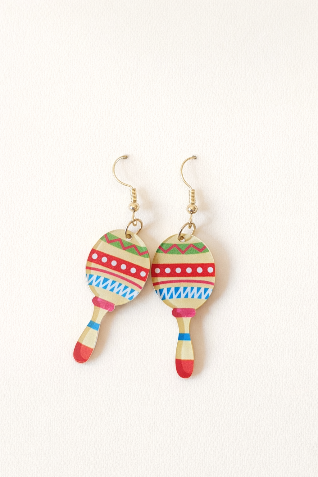 fiesta maracas drop earrings colourful novelty design playful lightweight statement jewellery