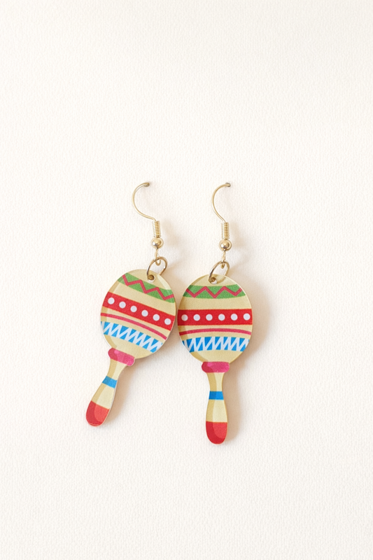 fiesta maracas drop earrings colourful novelty design playful lightweight statement jewellery