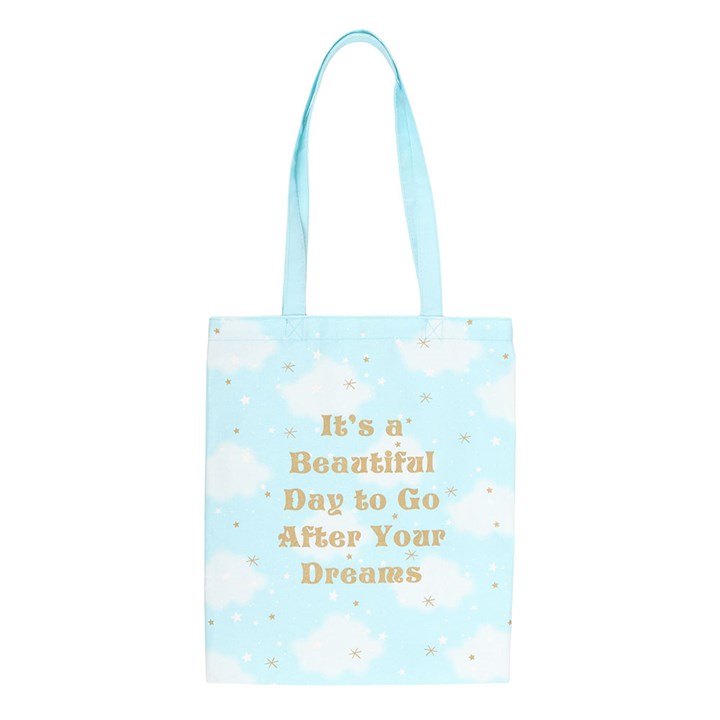 cloud print tote bag front view uplifting design lightweight durable everyday bag